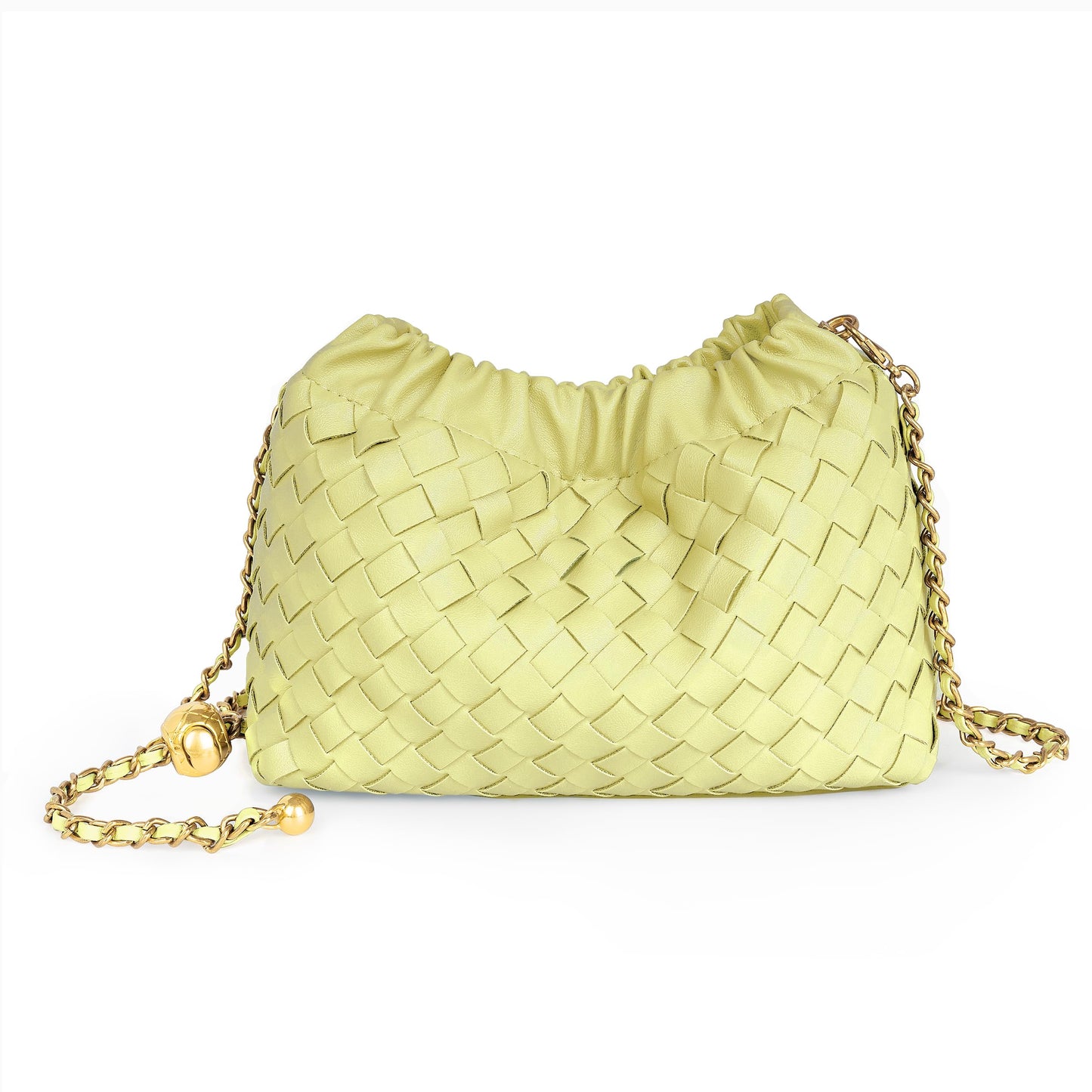 Joryin Woven Women's Crossbody Bag & Evening Purse, Trendy Dumpling Clutch & Hobo Cloud Shoulder Bag Trendy Dumpling Clutch Woven Leather-light Brown White