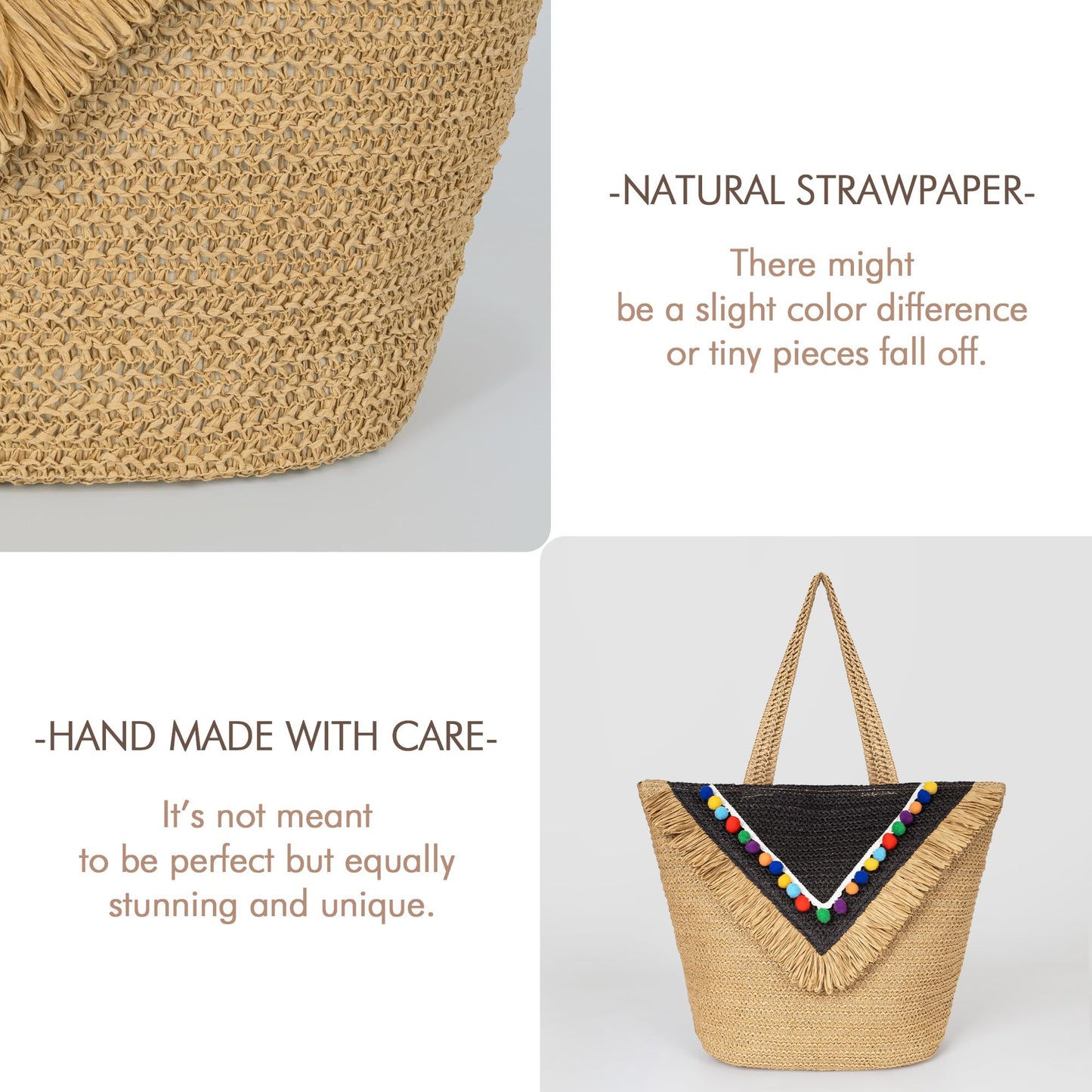 Beach Tote Bag for Women, Hand Woven Bags, Natural Fibre Boho Purse, Top Handle Hobo Handbag, Straw Summer Purses