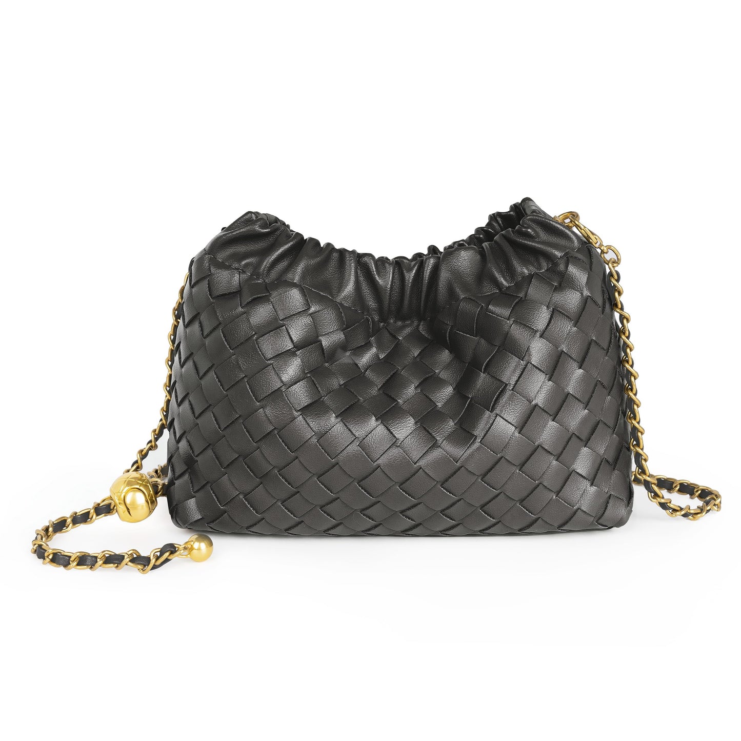 Joryin Woven Women's Crossbody Bag & Evening Purse, Trendy Dumpling Clutch & Hobo Cloud Shoulder Bag Trendy Dumpling Clutch Woven Leather-light Brown White