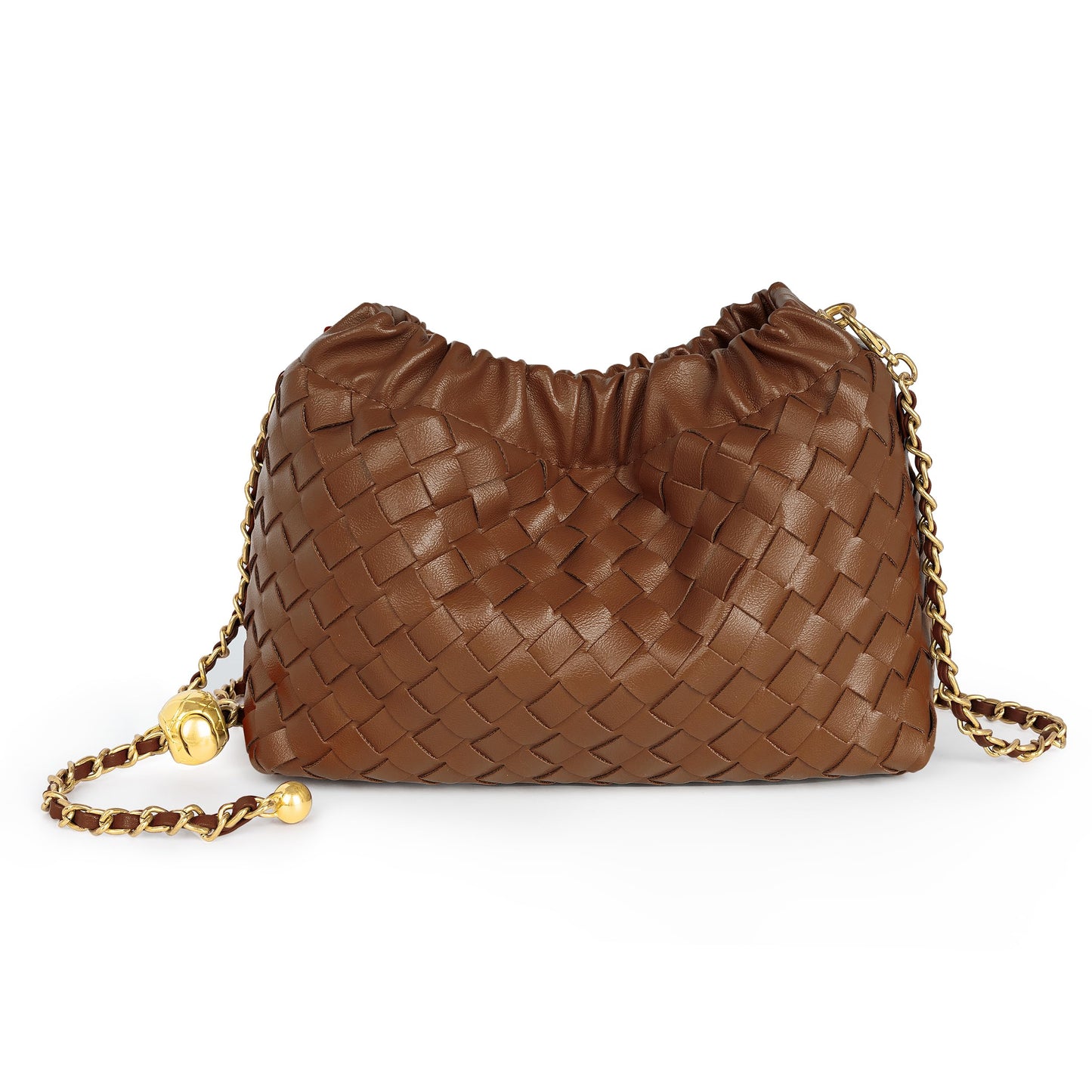 Joryin Woven Women's Crossbody Bag & Evening Purse, Trendy Dumpling Clutch & Hobo Cloud Shoulder Bag Trendy Dumpling Clutch Woven Leather-light Brown White