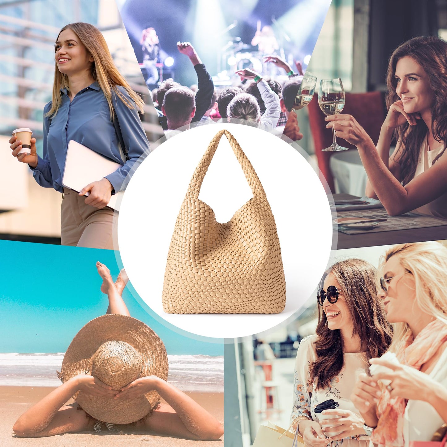 Woven Tote Bag with Purse for Women, Vegan Leather Hand Woven Shoulder Top-handle Bag, Handmade Knotted Woven Handbag