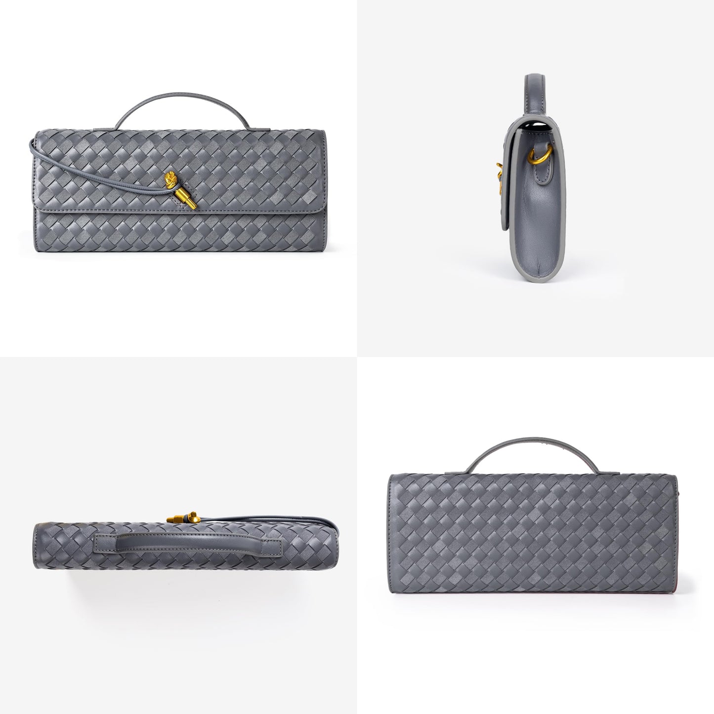 Woven Purse For Women Evening Clutch Woven Leather Handbags Crossbody Bag Suede Purse Formal Evening bag Seashell White Woven Leather & Suede
