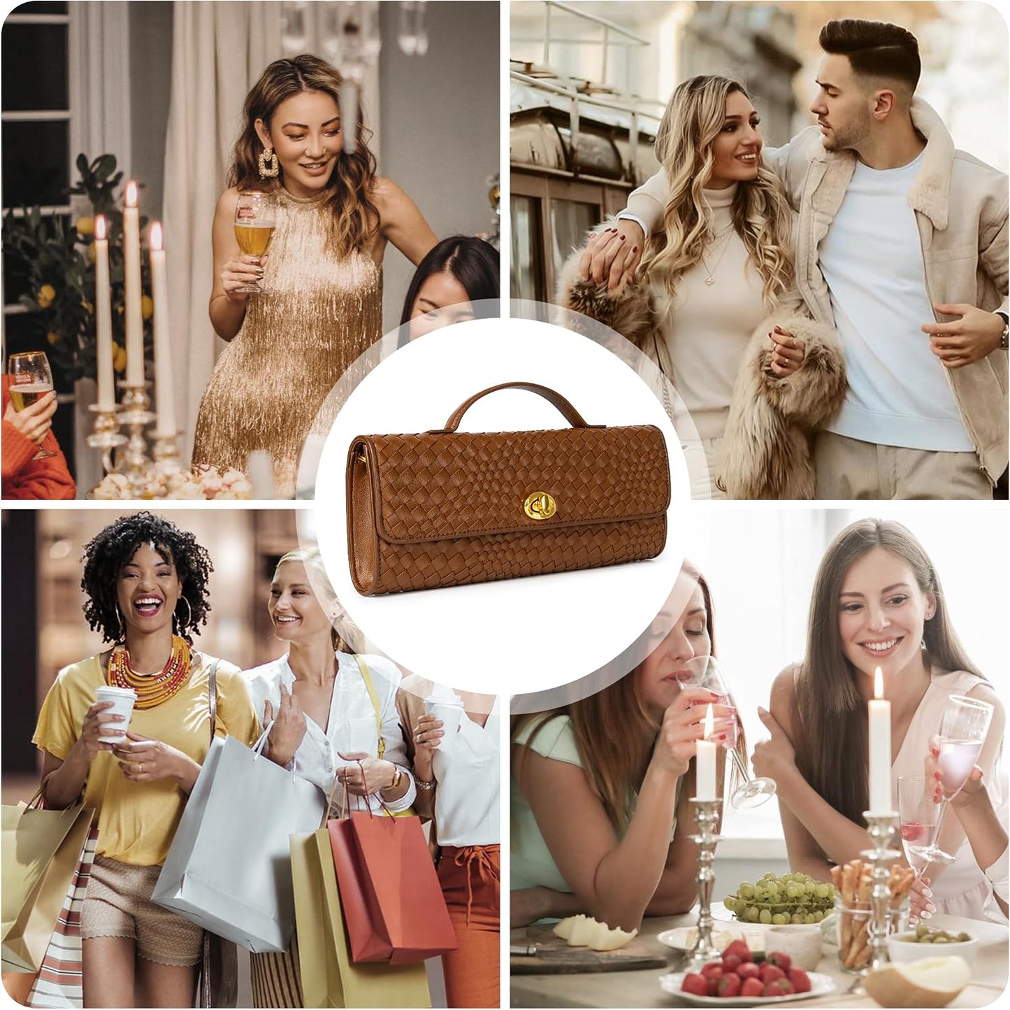 Joryin Woven Purse for Women Evening Clutch Woven Leather & Suede Handbags Crossbody Bag Purse Formal Evening Bag