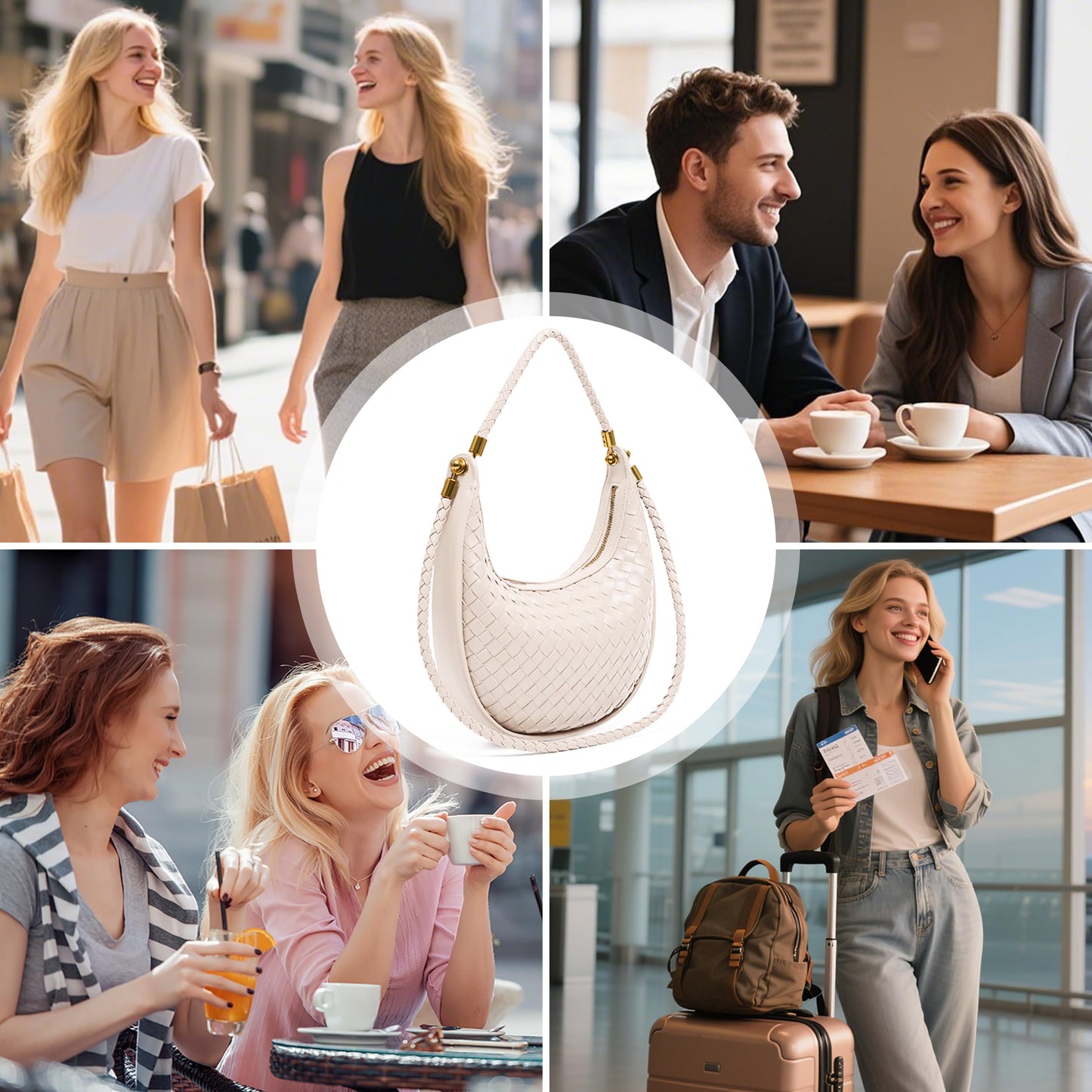 Joryin Woven Leather Crescent Shoulder Bag for Women, Saddle Purse Braided Top-Handle Handbag Under Arm Bag Woven Black