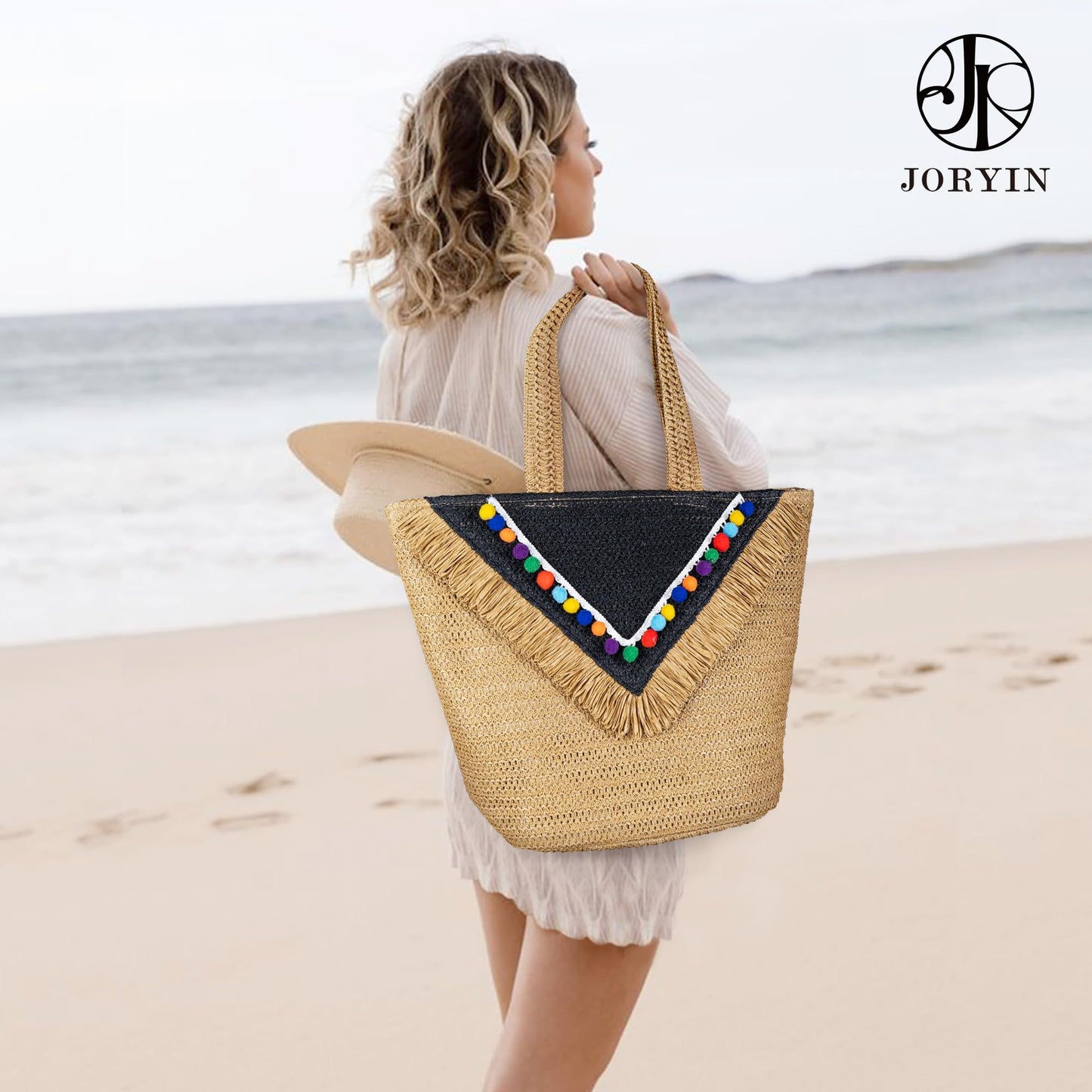 Beach Tote Bag for Women, Hand Woven Bags, Natural Fibre Boho Purse, Top Handle Hobo Handbag, Straw Summer Purses