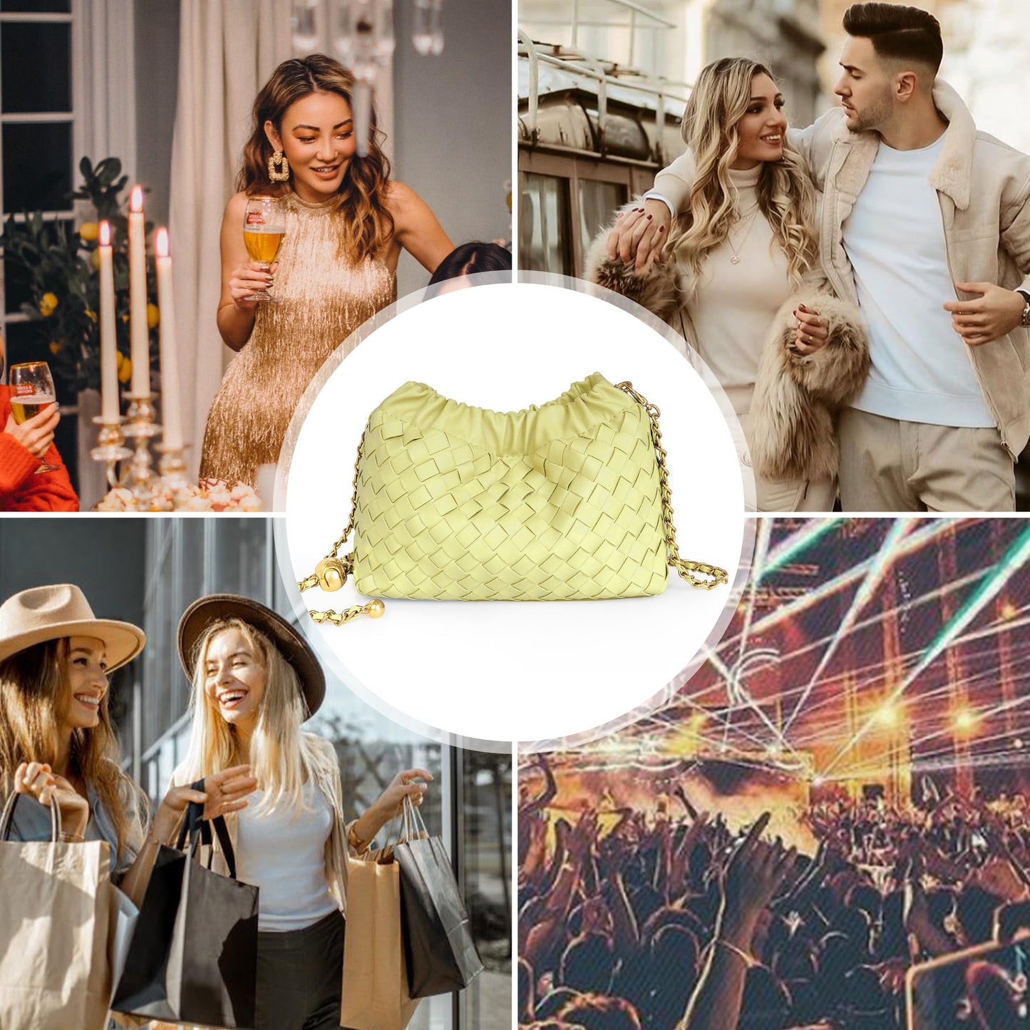 Joryin Woven Women's Crossbody Bag & Evening Purse, Trendy Dumpling Clutch & Hobo Cloud Shoulder Bag Trendy Dumpling Clutch Woven Leather-light Brown White