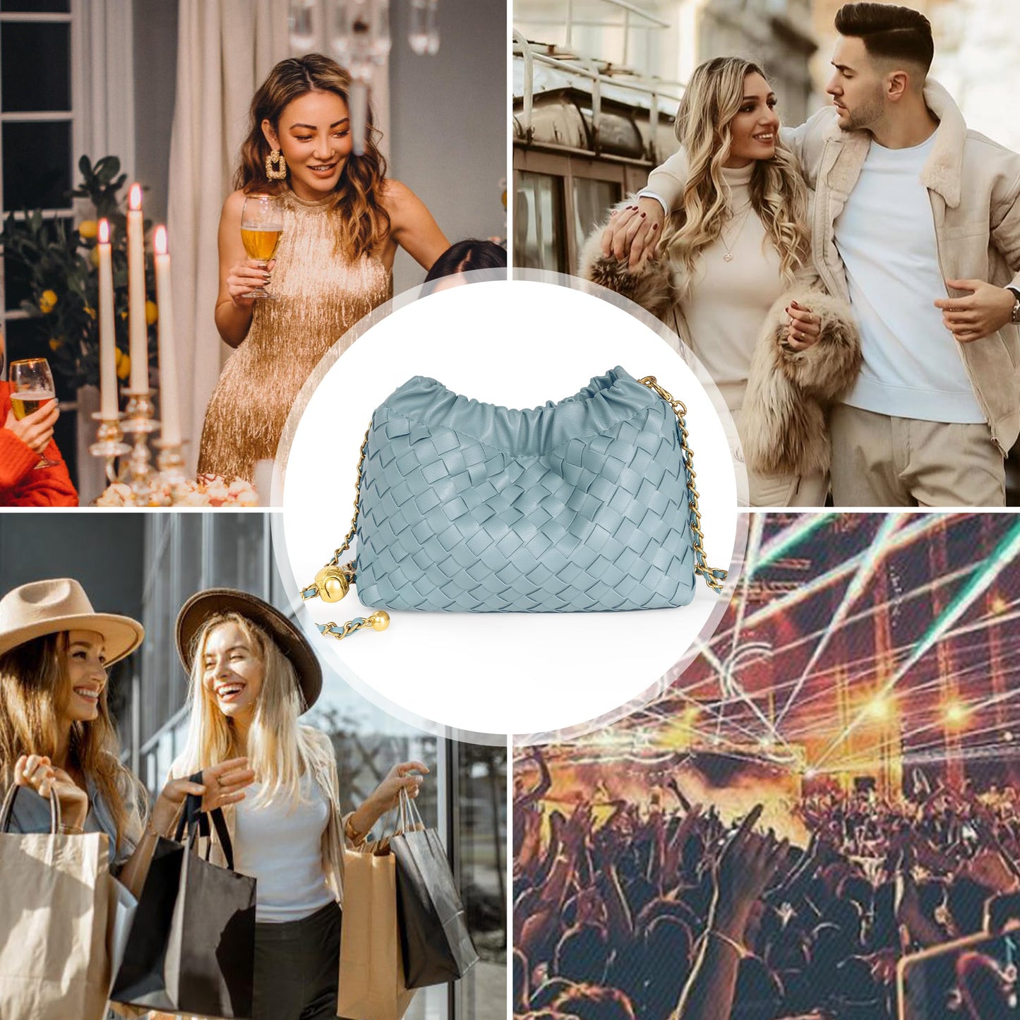 Joryin Woven Women's Crossbody Bag & Evening Purse, Trendy Dumpling Clutch & Hobo Cloud Shoulder Bag Trendy Dumpling Clutch Woven Leather-light Brown White
