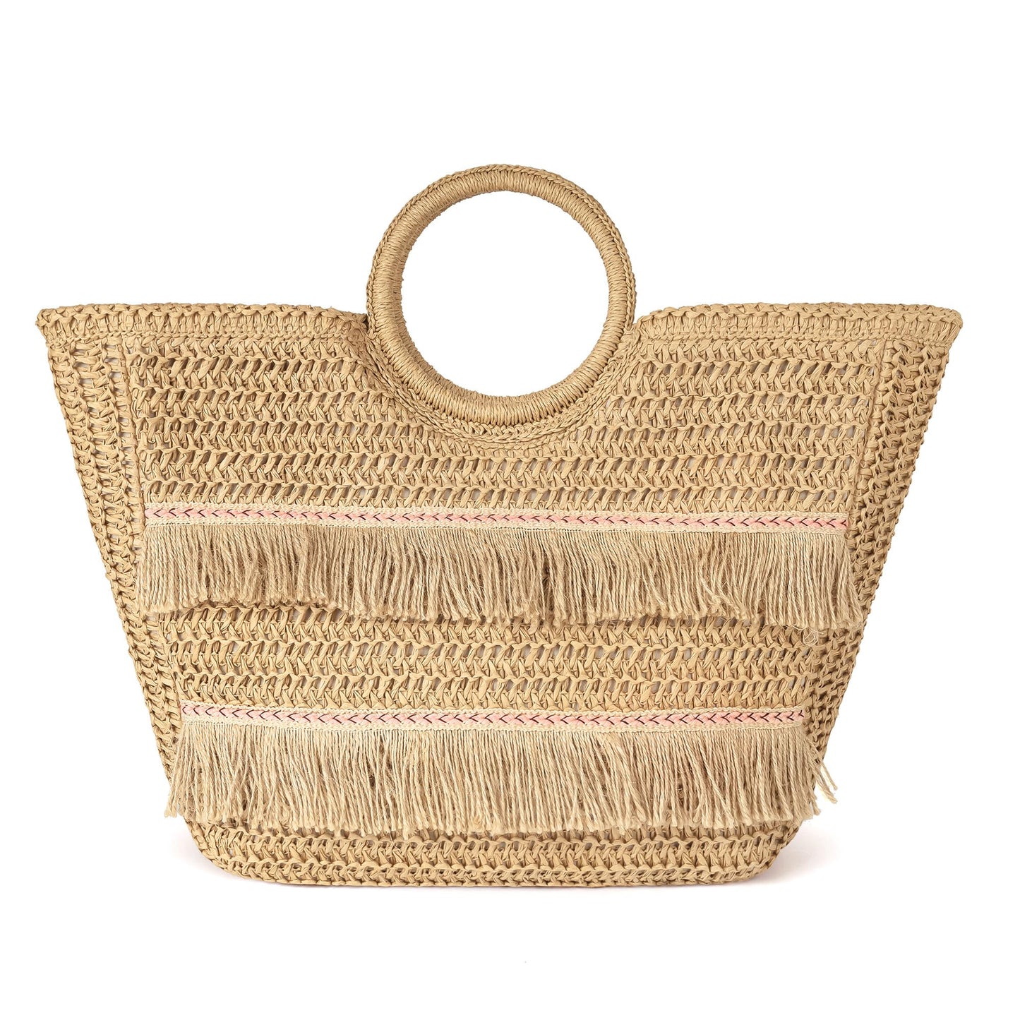 Beach Tote Bag for Women, Hand Woven Bags, Natural Fibre Boho Purse, Top Handle Hobo Handbag, Straw Summer Purses