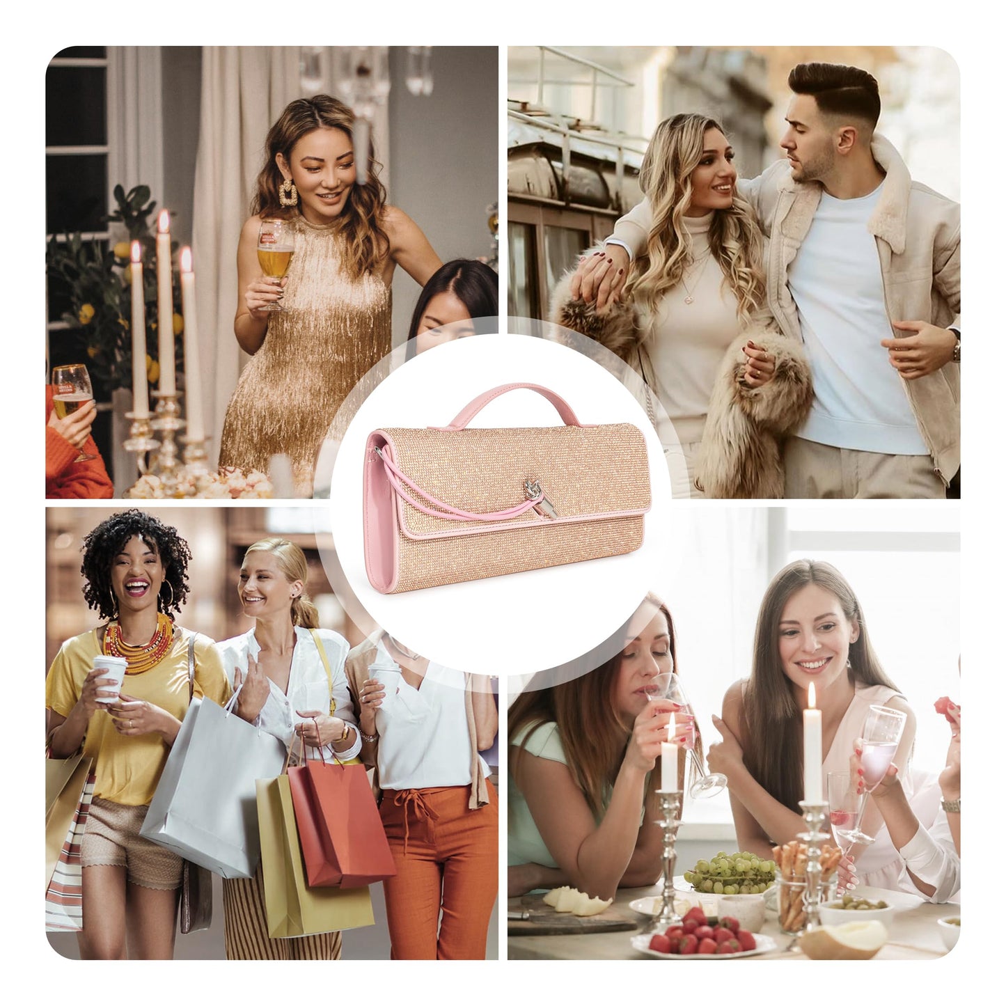 Joryin Rhinestone Evening Clutch for Women Sequin Purse Handbags Crossbody Bag Top Handle Formal Evening Bag