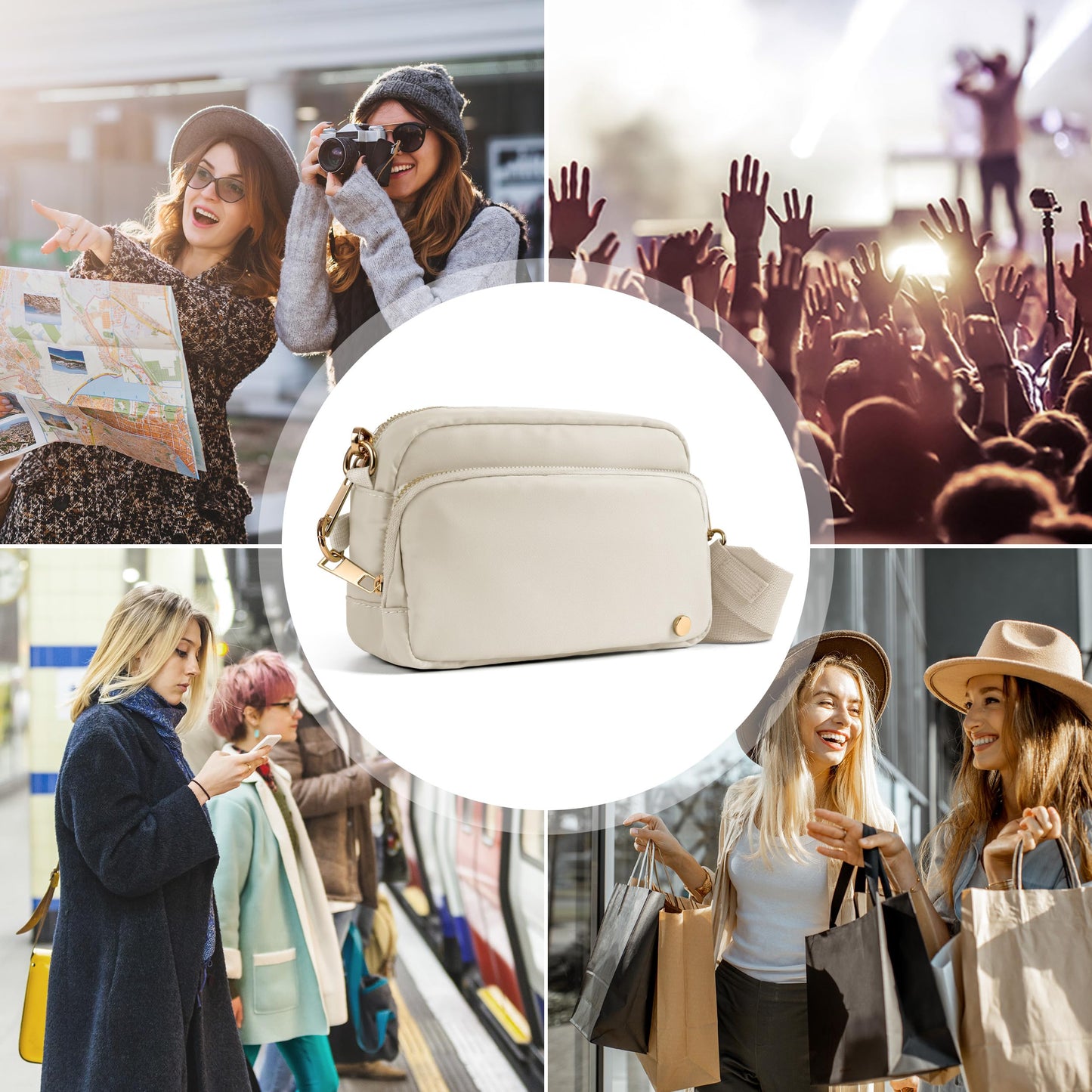 Anti Theft Crossbody Bag for Women, Slash-resistant RFID Blocking Travel Purses, Small Shoulder Bag Handbag, Nylon BEIGE