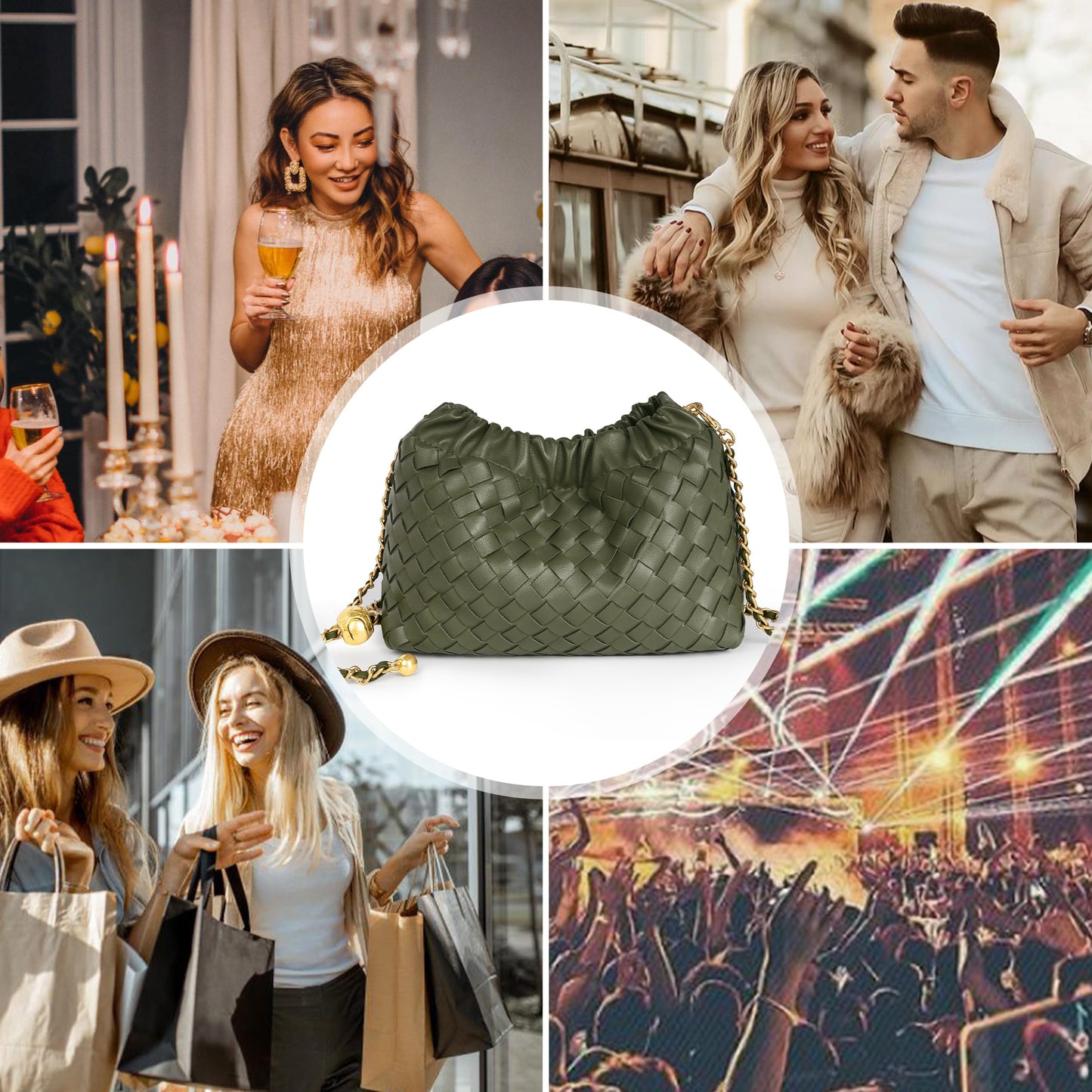 Joryin Woven Women's Crossbody Bag & Evening Purse, Trendy Dumpling Clutch & Hobo Cloud Shoulder Bag Trendy Dumpling Clutch Woven Leather-light Brown White