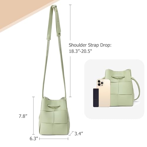 Woven Crossbody Bags for Women, Handmade Woven Leather Bucket Bag Hobo Bags for Women. Small Bucket Purse Shoulder Bag Handbag Clutch, Magnetic Snap Closures