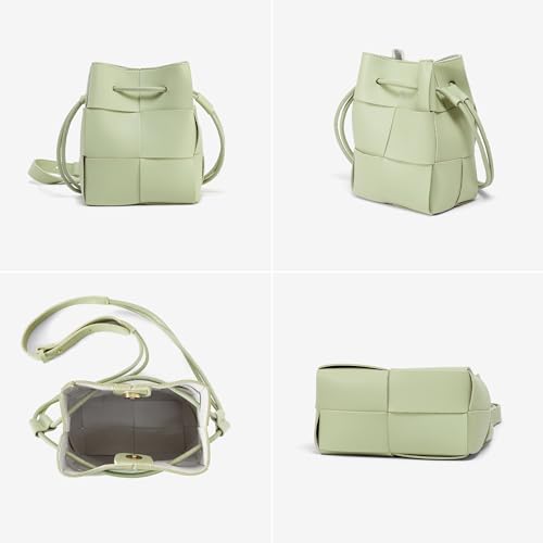 Woven Crossbody Bags for Women, Handmade Woven Leather Bucket Bag Hobo Bags for Women. Small Bucket Purse Shoulder Bag Handbag Clutch, Magnetic Snap Closures