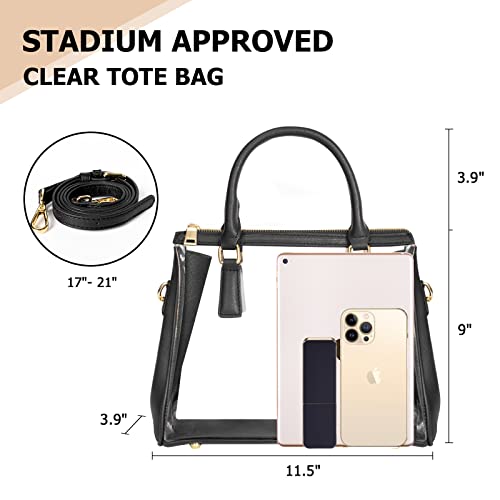 Joryin Clear Bag for Women Clear Bags Stadium Approved Clear Tote Bag with Zipper Crossbody Bag Clear Purse Fashion Satchel Bag Handbag Transparent Bag Black