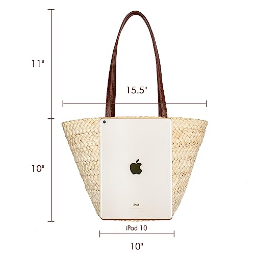 Joryin Beach Tote Bag for Women, Straw Shoulder Bag,Natural Fibre,Hand Woven Bags for Summer, Natural Braided Boho Purses, Natural