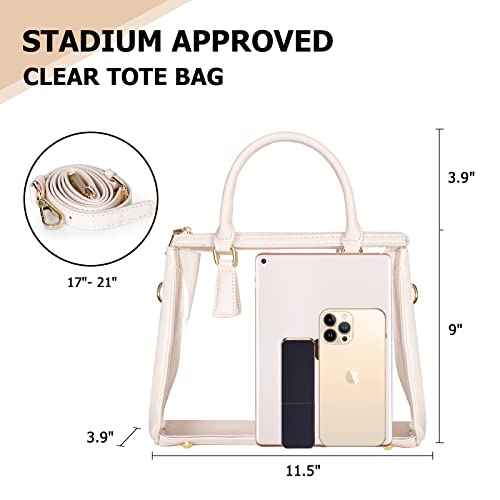 Joryin Clear Bag for Women Clear Bags Stadium Approved Clear Tote Bag with Zipper Crossbody Bag Clear Purse Fashion Satchel Bag Handbag Transparent Bag Cream