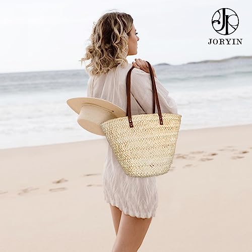 Joryin Beach Tote Bag for Women, Straw Shoulder Bag,Natural Fibre,Hand Woven Bags for Summer, Natural Braided Boho Purses, Natural