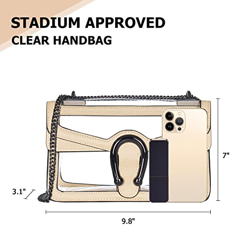 Joryin Clear Bag for Women Clear Bags Stadium Approved Clear Purse Shoulder Bag Crossbody Bag Fashion Small Handbag Clutch Bag Transparent Bag Black Warm Beige