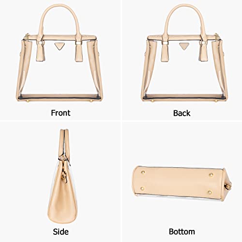 Joryin Clear Bag for Women Clear Bags Stadium Approved Clear Tote Bag with Zipper Crossbody Bag Fashion Satchel Bag Transparent Bag Warm Beige