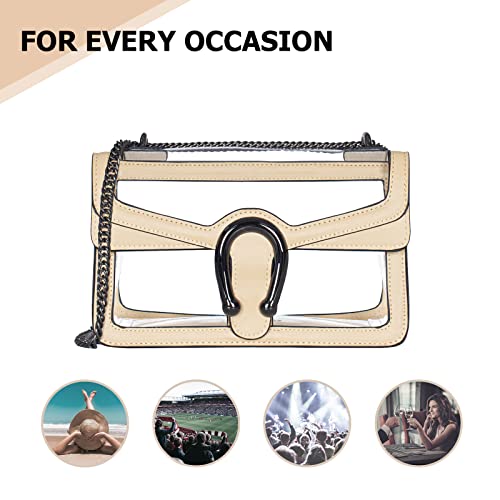 Joryin Clear Bag for Women Clear Bags Stadium Approved Clear Purse Shoulder Bag Crossbody Bag Fashion Small Handbag Clutch Bag Transparent Bag Black Warm Beige