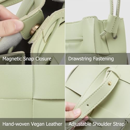 Woven Crossbody Bags for Women, Handmade Woven Leather Bucket Bag Hobo Bags for Women. Small Bucket Purse Shoulder Bag Handbag Clutch, Magnetic Snap Closures