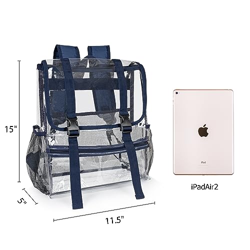 Heavy Duty Clear Backpack Large PVC Transparent Bookbag for Women Man See Through Backpacks for Work.Navy