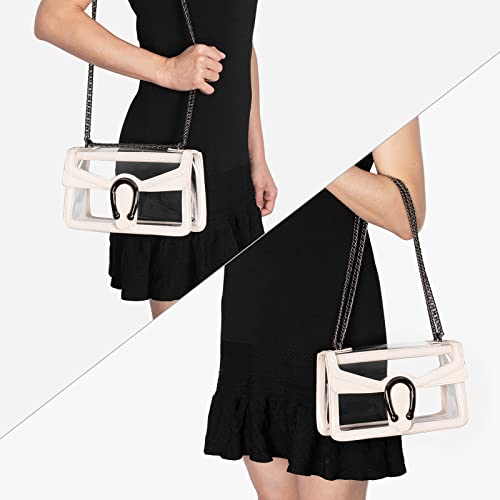 Joryin Clear Bag for Women Clear Bags Stadium Approved Clear Purse Shoulder Bag Crossbody Bag Fashion Small Handbag Clutch Bag Transparent Bag Black Cream