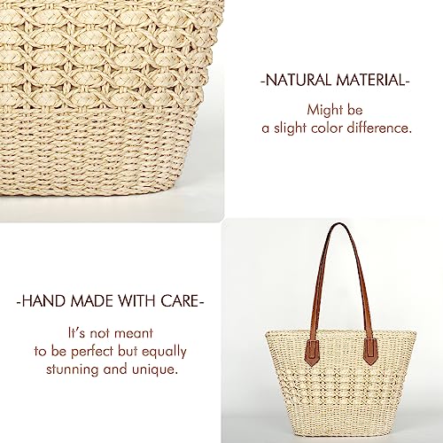 Joryin Beach Tote Bag for Women, Straw Shoulder Bag, Natural Fibre, Hand Woven Bags for Summer, Natural Braided Boho Purses, Beige