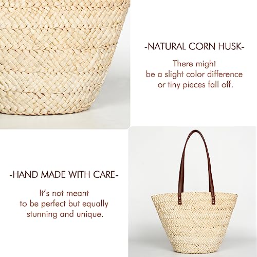 Joryin Beach Tote Bag for Women, Straw Shoulder Bag,Natural Fibre,Hand Woven Bags for Summer, Natural Braided Boho Purses, Natural