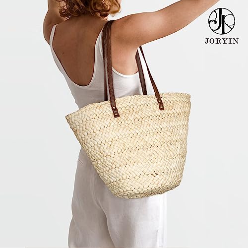 Joryin Beach Tote Bag for Women, Straw Shoulder Bag,Natural Fibre,Hand Woven Bags for Summer, Natural Braided Boho Purses, Natural