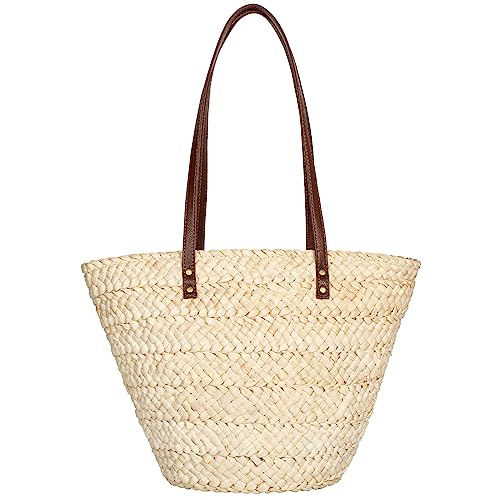 Joryin Beach Tote Bag for Women, Straw Shoulder Bag,Natural Fibre,Hand Woven Bags for Summer, Natural Braided Boho Purses, Natural