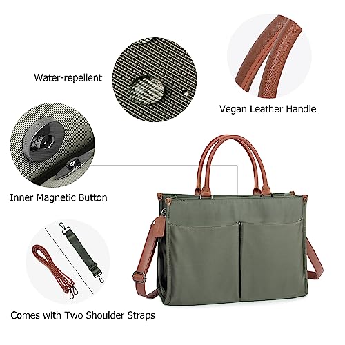 Joryin Nurse Tote Bag Nursing Bag for Work, Multiple Pockets Clinical Bag Medical Supplies Shoulder Bag with Faux Leather Handle & Padded Laptop Sleeve for Home Health Care Nurse Teacher Students