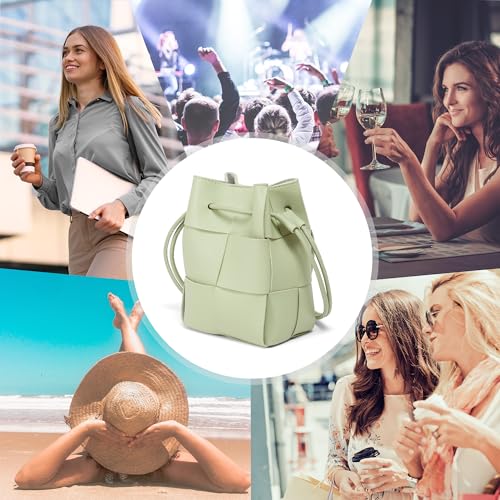 Woven Crossbody Bags for Women, Handmade Woven Leather Bucket Bag Hobo Bags for Women. Small Bucket Purse Shoulder Bag Handbag Clutch, Magnetic Snap Closures