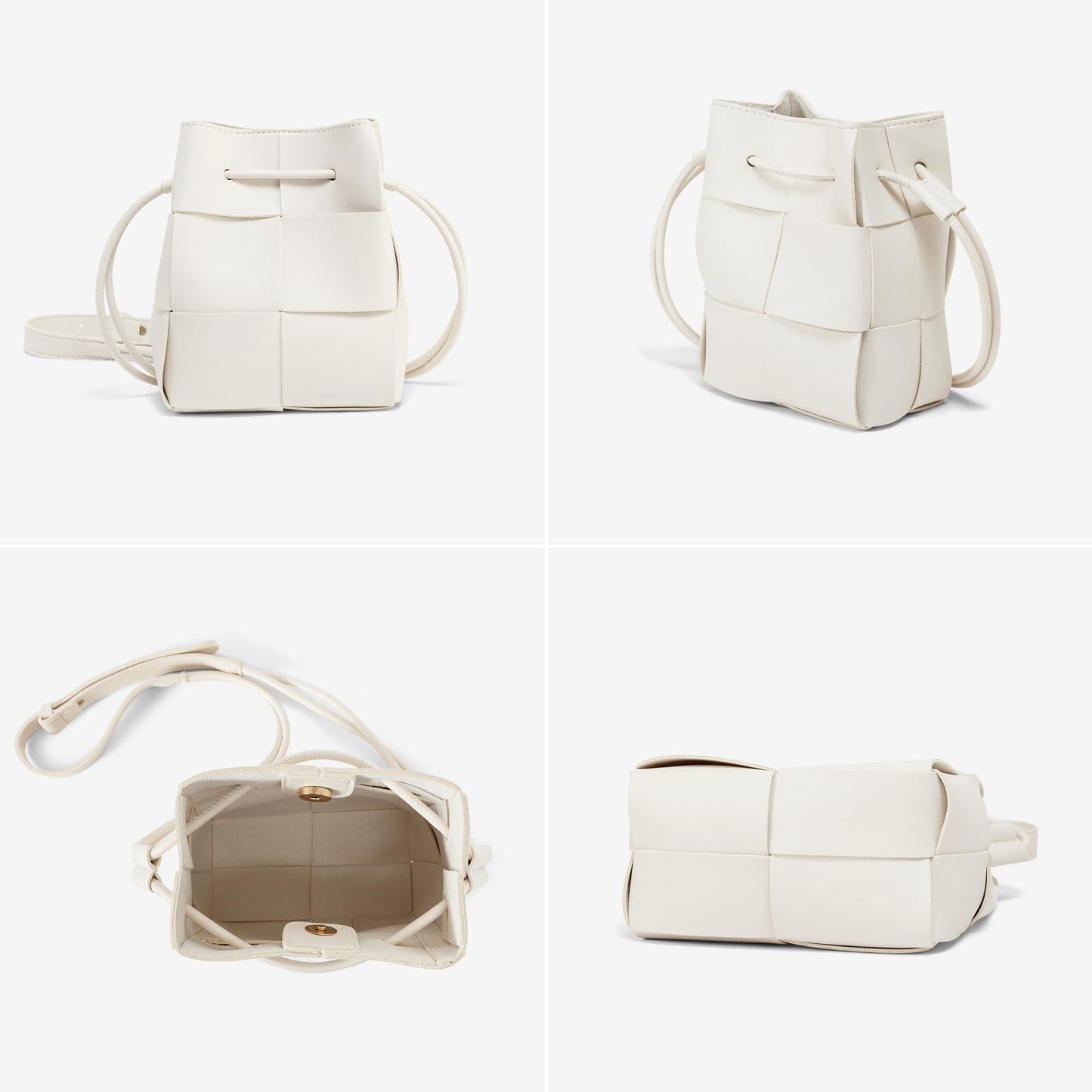 Woven Crossbody Bags for Women, Handmade Woven Leather Bucket Bag Hobo Bags for Women. Small Bucket Purse Shoulder Bag Handbag Clutch, Magnetic Snap Closures