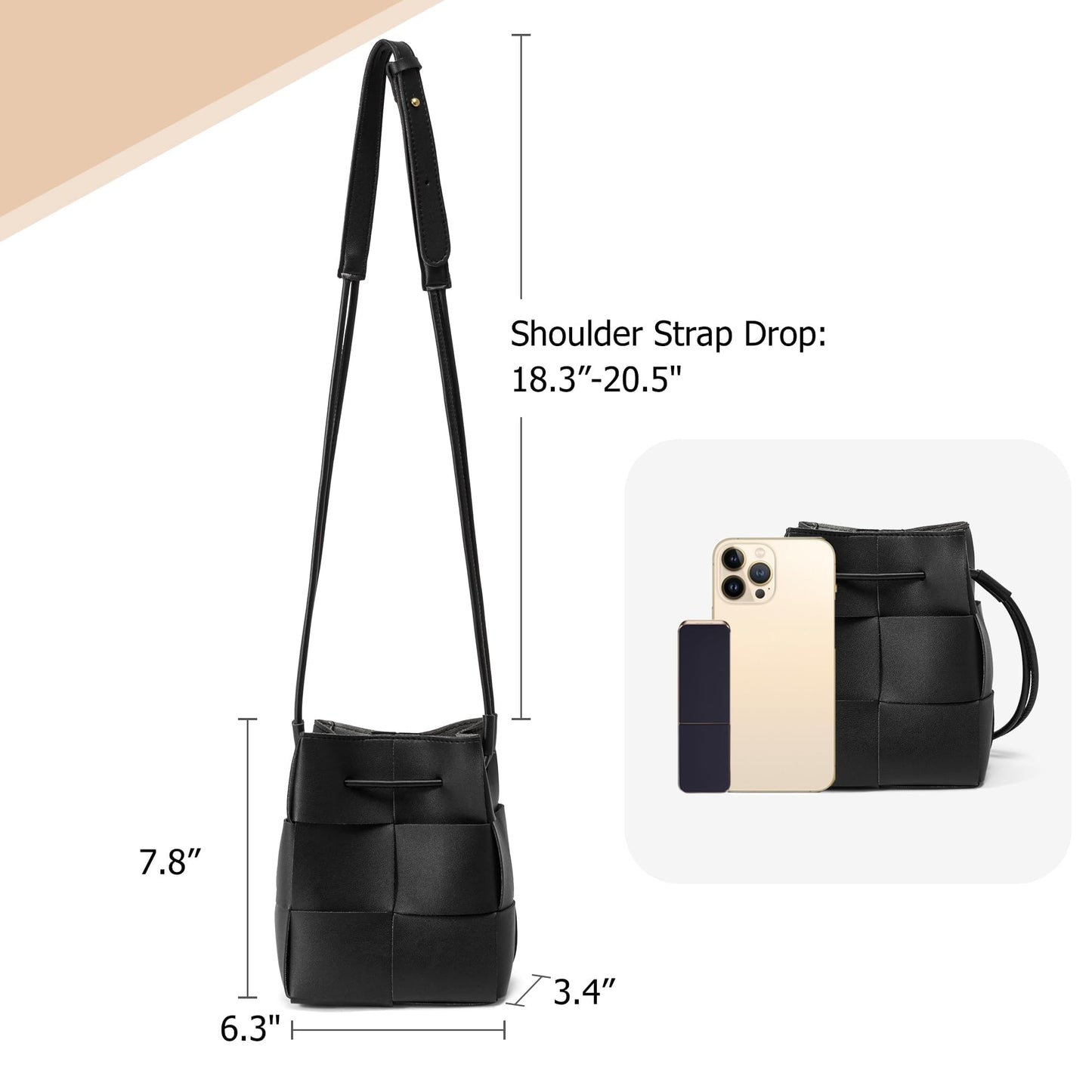 Woven Crossbody Bags for Women, Handmade Woven Leather Bucket Bag Hobo Bags for Women. Small Bucket Purse Shoulder Bag Handbag Clutch, Magnetic Snap Closures