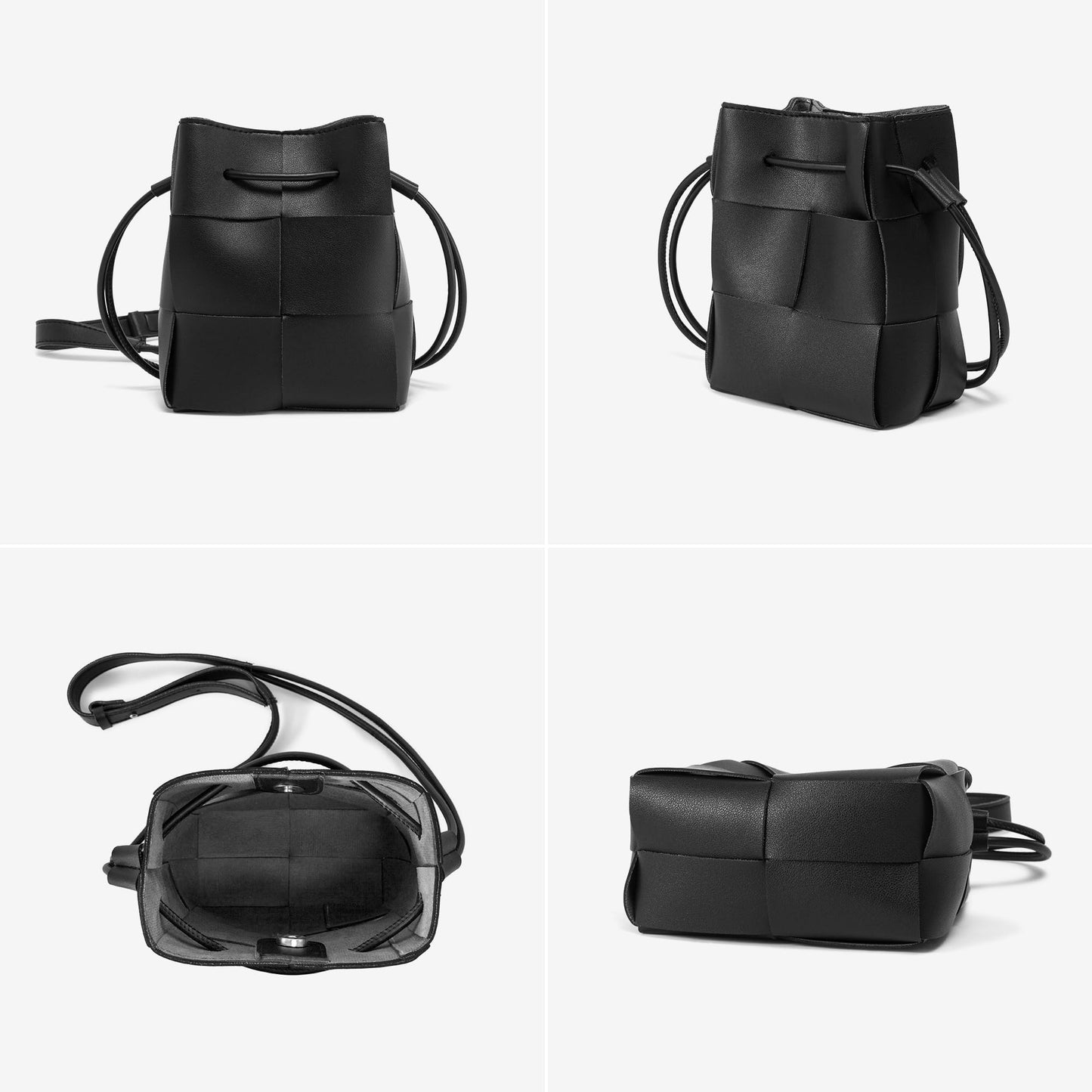 Woven Crossbody Bags for Women, Handmade Woven Leather Bucket Bag Hobo Bags for Women. Small Bucket Purse Shoulder Bag Handbag Clutch, Magnetic Snap Closures