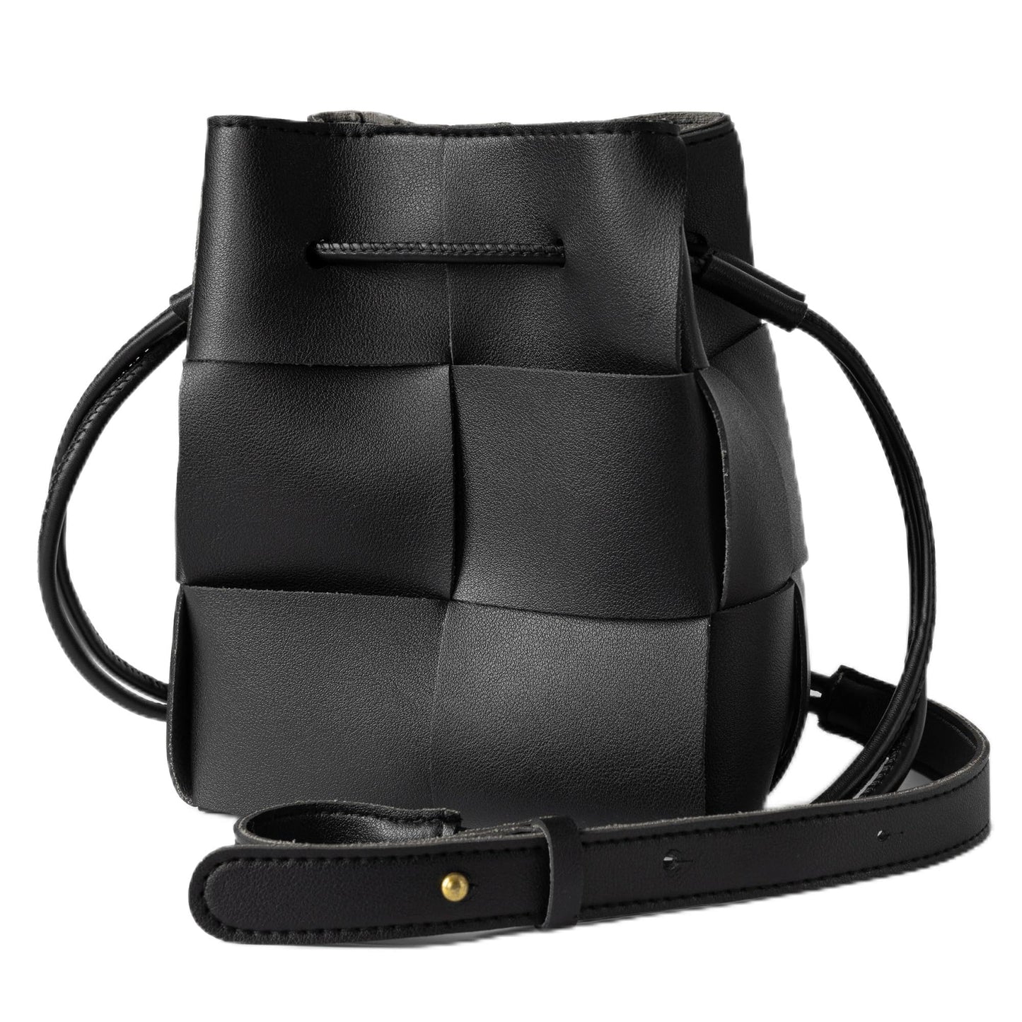 Woven Crossbody Bags for Women, Handmade Woven Leather Bucket Bag Hobo Bags for Women. Small Bucket Purse Shoulder Bag Handbag Clutch, Magnetic Snap Closures