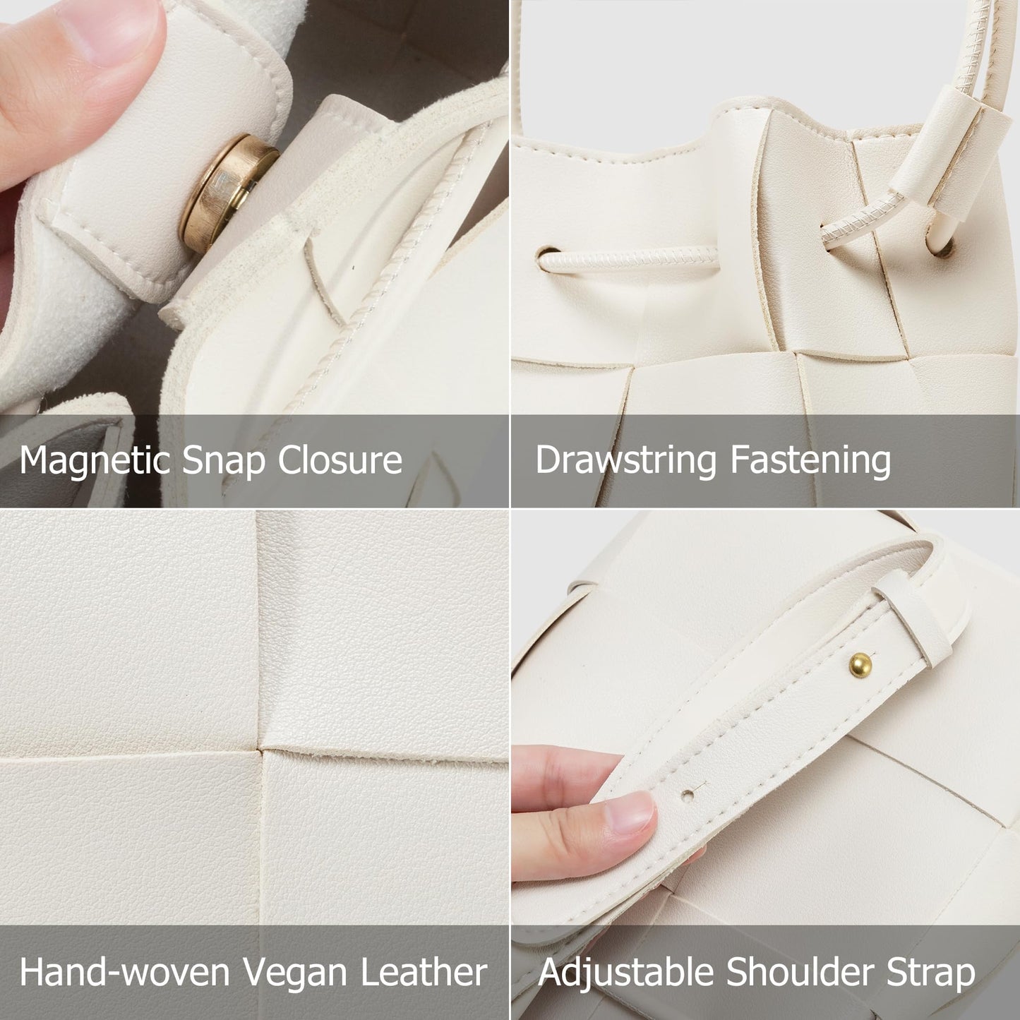 Woven Crossbody Bags for Women, Handmade Woven Leather Bucket Bag Hobo Bags for Women. Small Bucket Purse Shoulder Bag Handbag Clutch, Magnetic Snap Closures