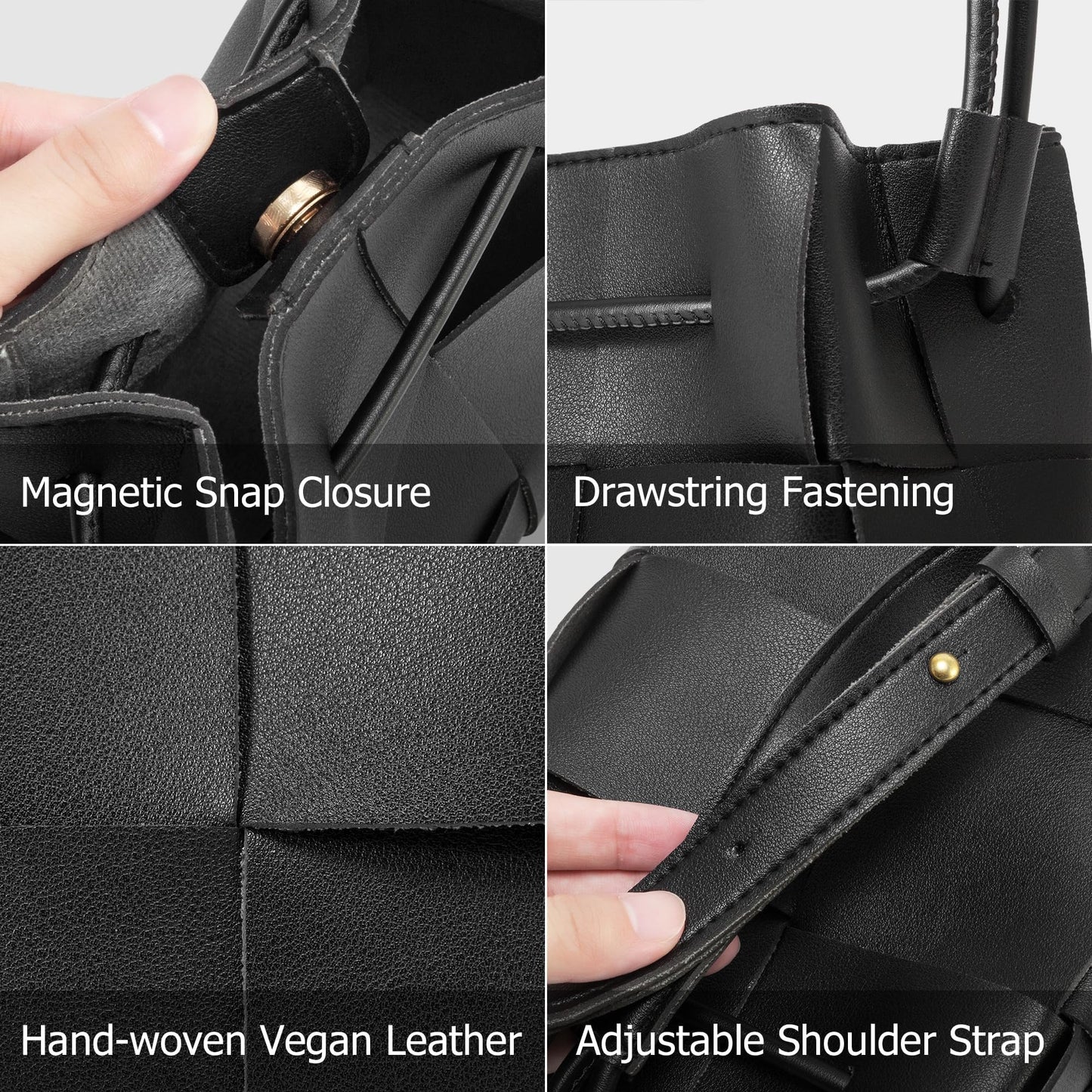 Woven Crossbody Bags for Women, Handmade Woven Leather Bucket Bag Hobo Bags for Women. Small Bucket Purse Shoulder Bag Handbag Clutch, Magnetic Snap Closures