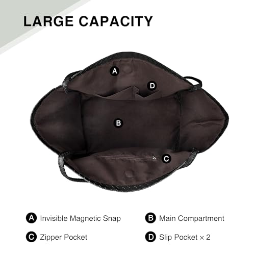 Large Woven Tote Bag for Women, Shoulder Bag Purse Black Tote Bag Soft Vegan Leather Hobo Handbag Beach Tote