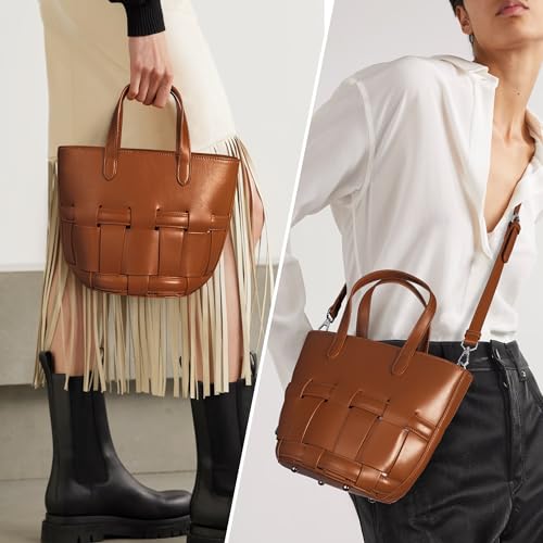 Bucket Bag with Zipper for Women, Woven Vegan Leather Bag with Liner, Crossbody Bag with Adjustable Shoulder Strap & Zipper