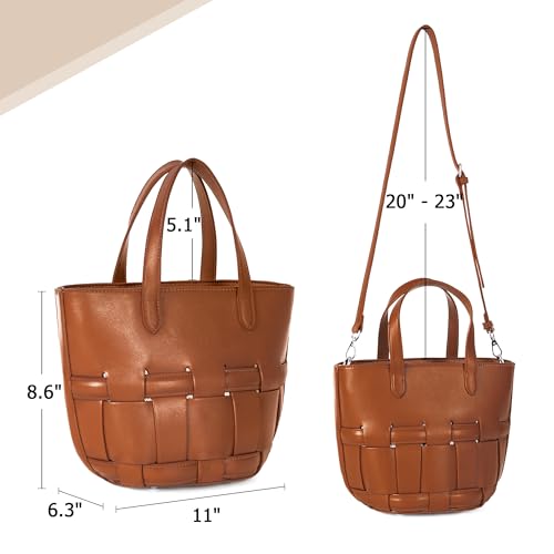 Bucket Bag with Zipper for Women, Woven Vegan Leather Bag with Liner, Crossbody Bag with Adjustable Shoulder Strap & Zipper