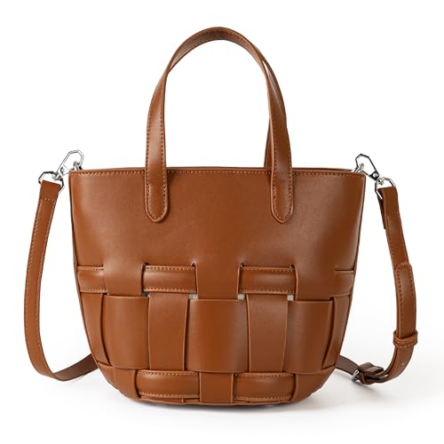 Bucket Bag with Zipper for Women, Woven Vegan Leather Bag with Liner, Crossbody Bag with Adjustable Shoulder Strap & Zipper (Copy) (Copy)