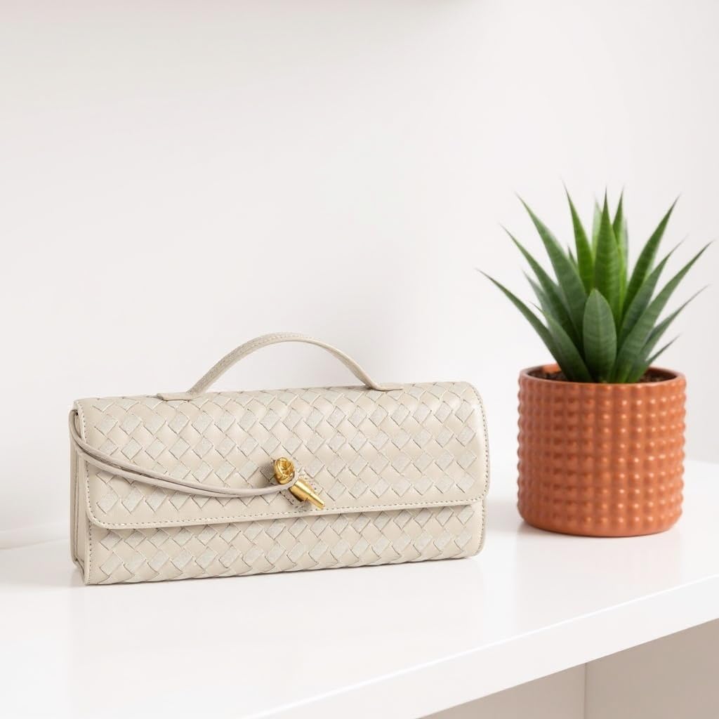 Joryin Woven Purse for Women Evening Clutch Woven Leather & Suede Handbags Crossbody Bag Suede Purse Formal Evening Bag
