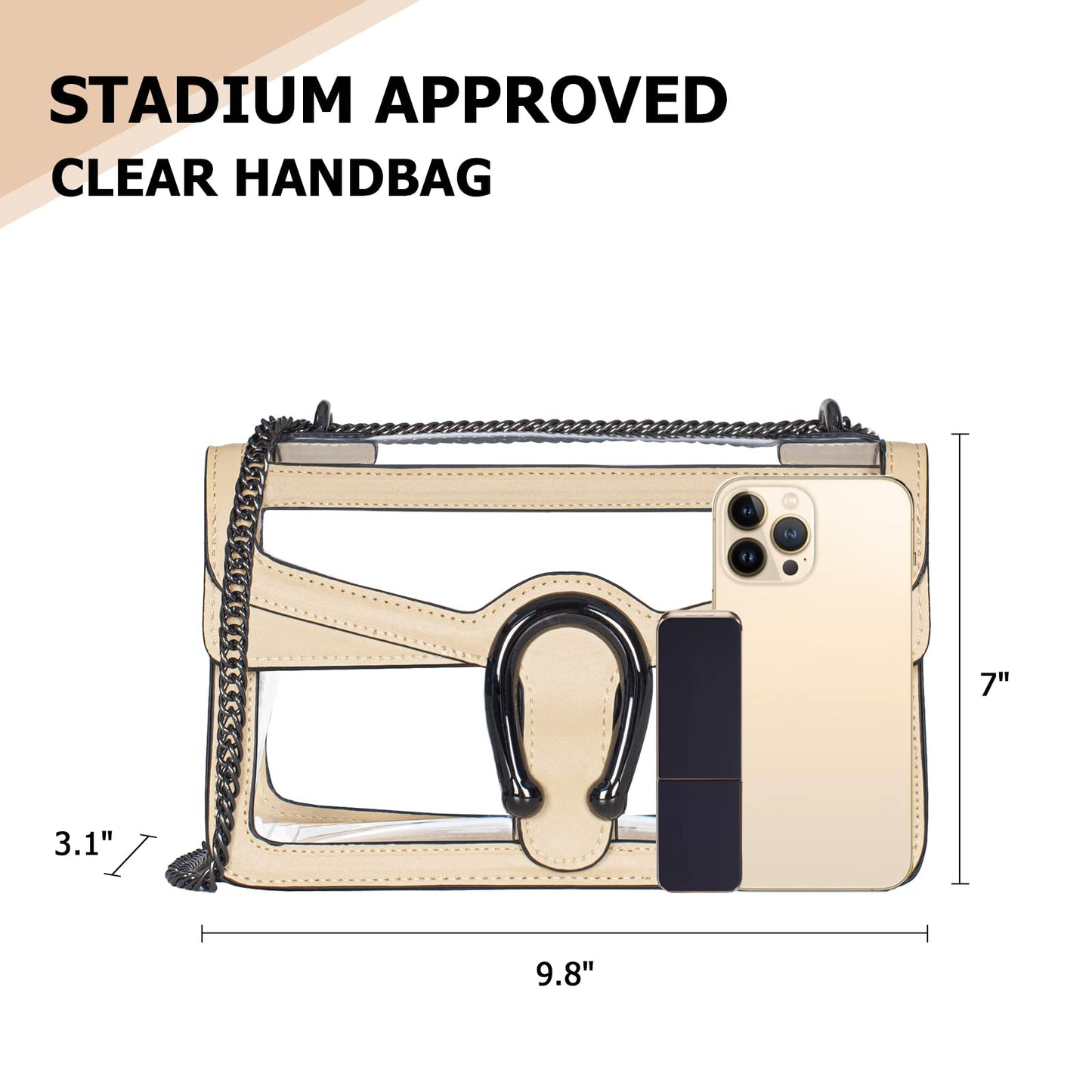 Joryin Women's Stadium Approved Crossbody Bag for Women, Small Clear Bag Shoudler Purse with Chain Strap