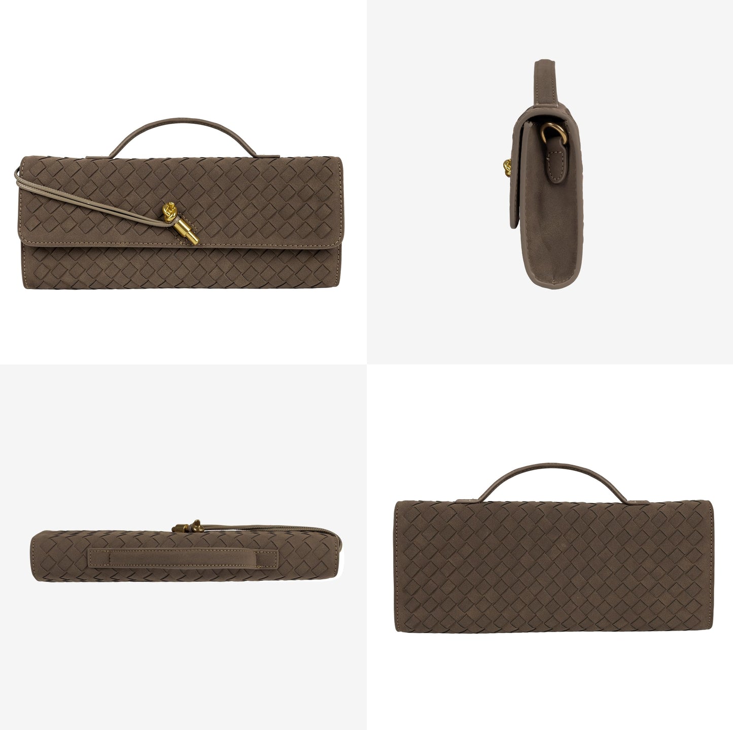 Joryin Woven Purse for Women Evening Clutch Woven Leather Handbags Suede Crossbody Bag Purse Formal Evening Bag