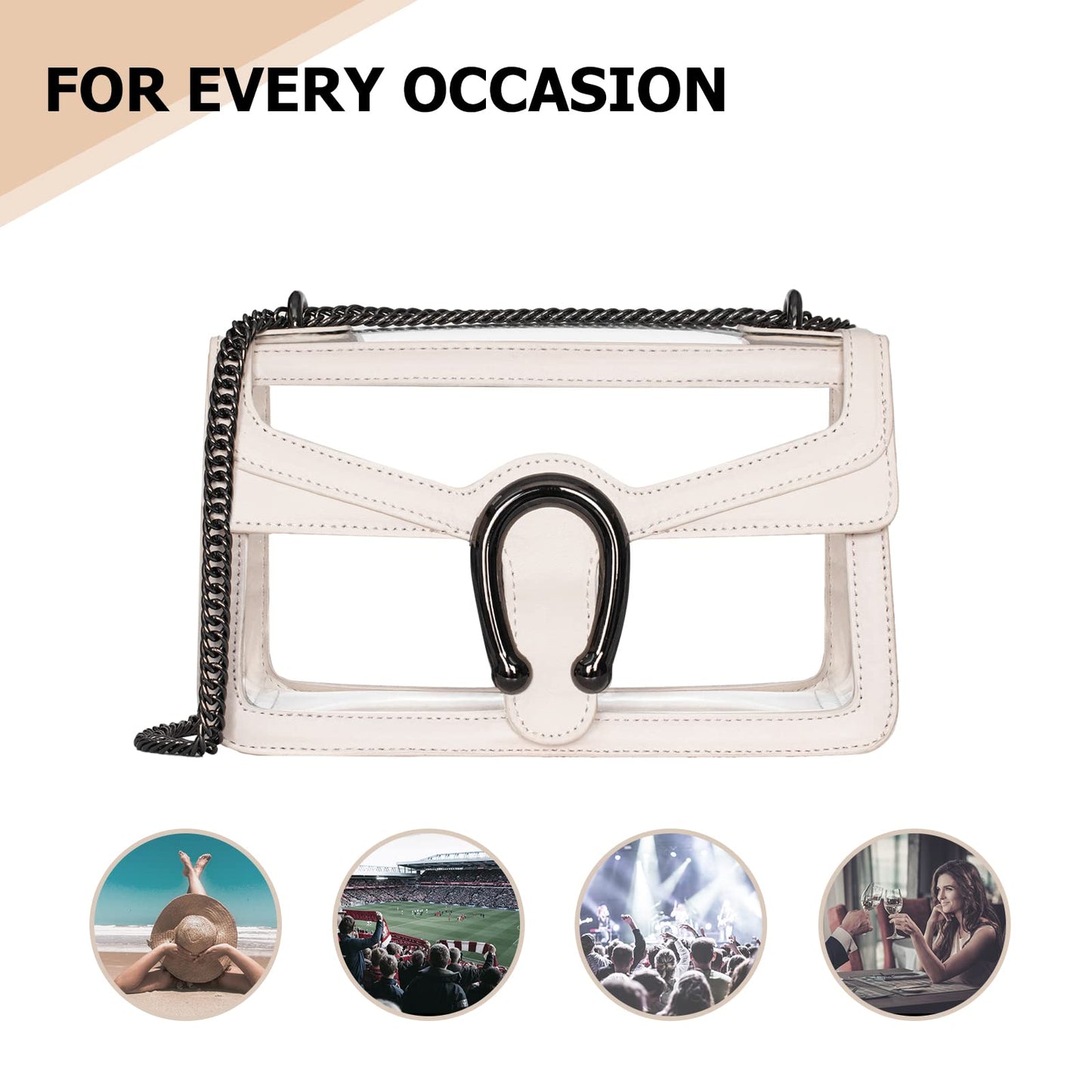 Joryin Women's Stadium Approved Crossbody Bag for Women, Small Clear Bag Shoudler Purse with Chain Strap
