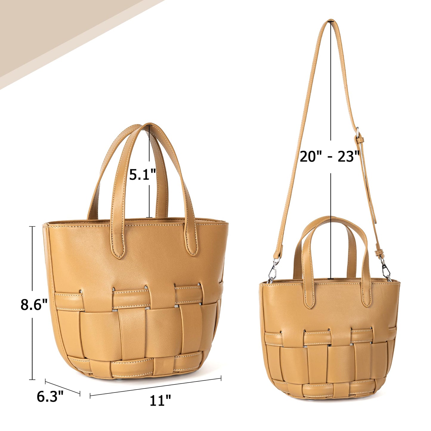 Bucket Bag with Zipper for Women, Woven Vegan Leather Bag with Liner, Crossbody Bag with Adjustable Shoulder Strap & Zipper