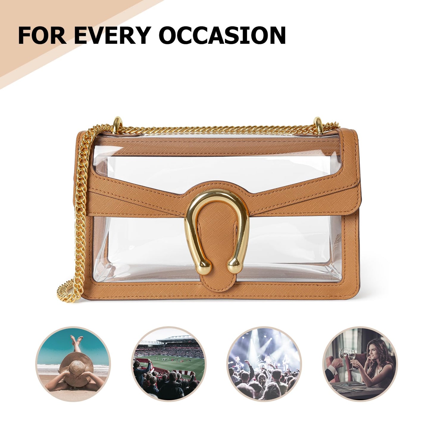 Joryin Women's Stadium Approved Crossbody Bag for Women, Small Clear Bag Shoudler Purse with Chain Strap
