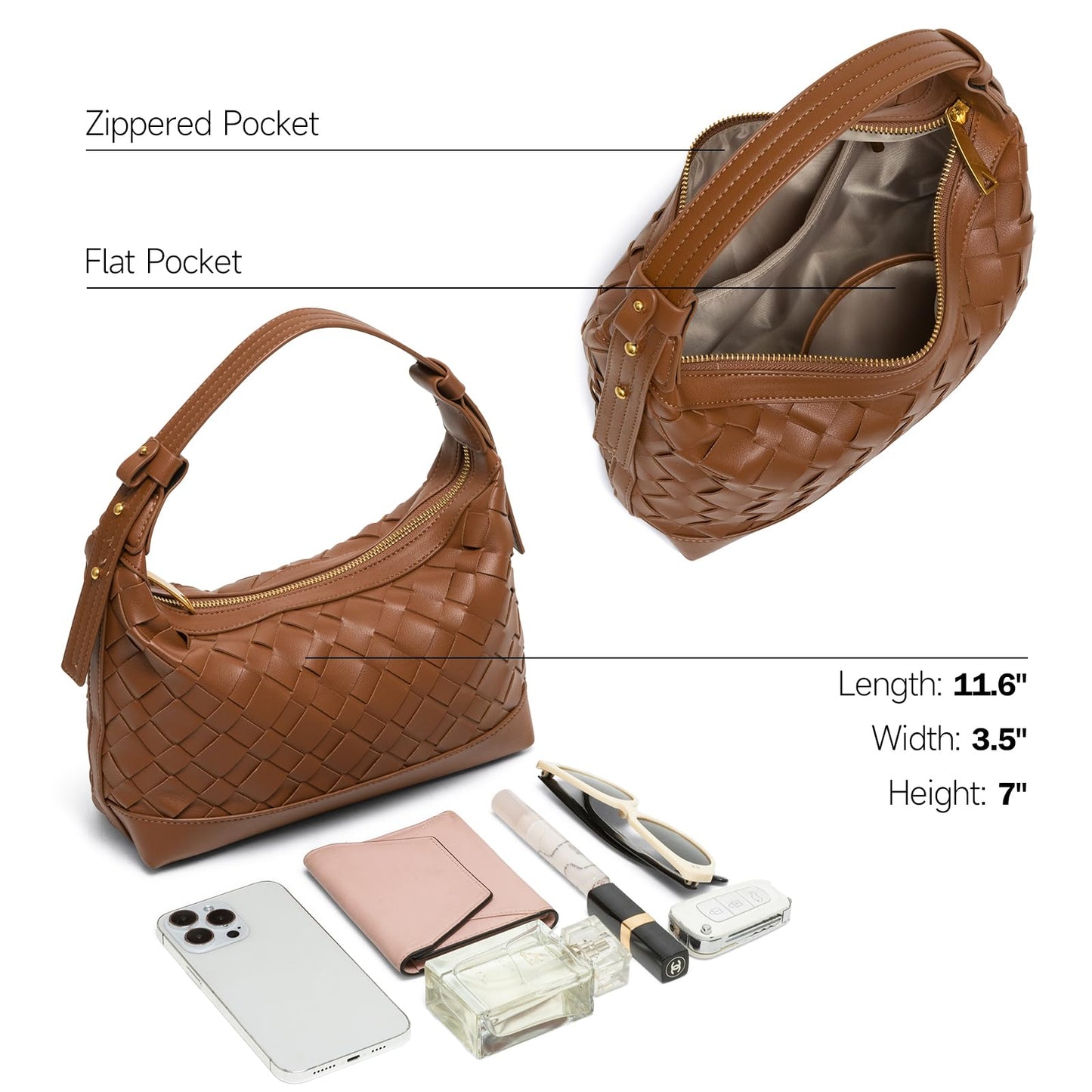 Joryin Woven Shoulder Bag for Women, Woven Purse Crossbody Bag Braided Handbag Top-Handle Vegan Leather Under Arm Bag Black